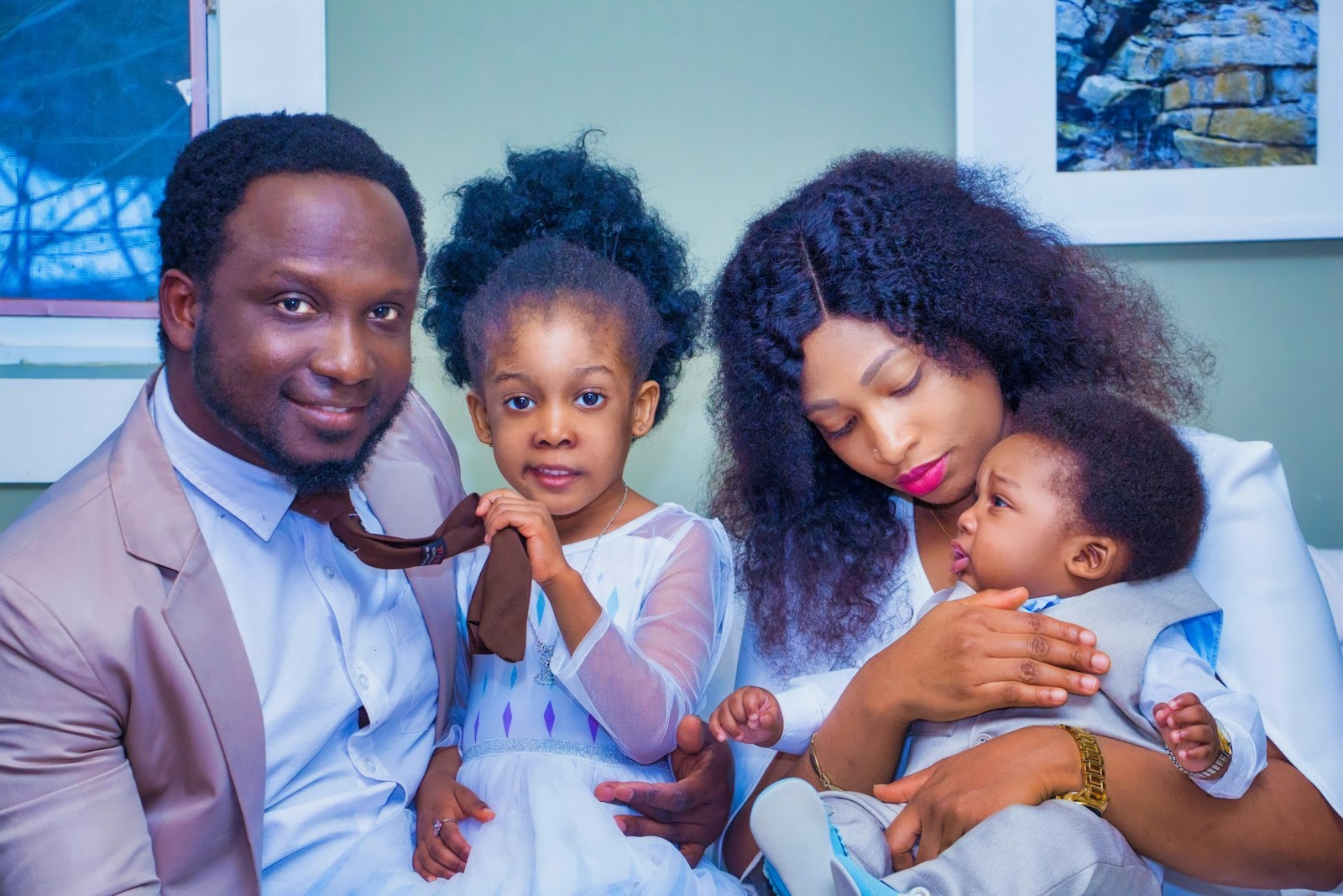 Family portrait of a father, mother and two children